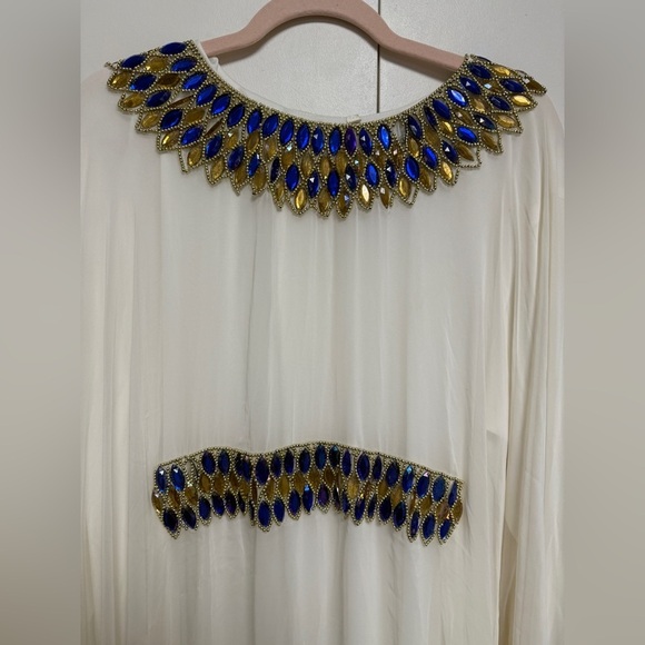 Dresses & Skirts - Embellished Ivory Maxi Dress with Blue & Gold Accents